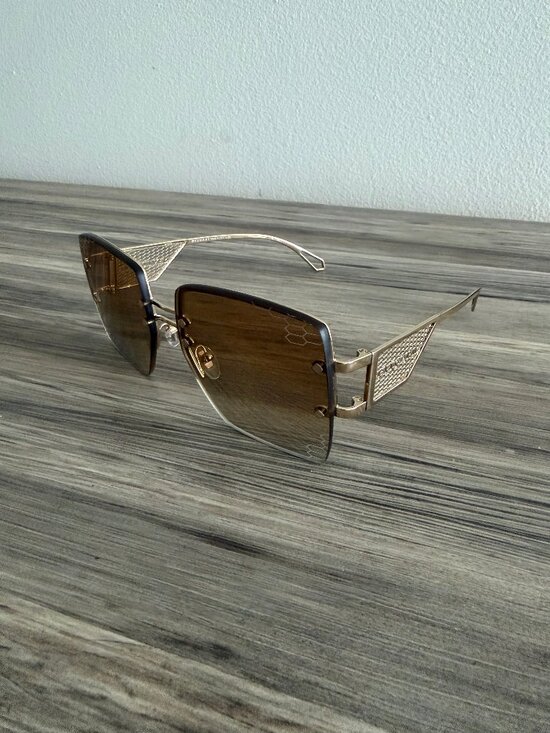Bulgari Gold Frame Gradient Brown Square Sunglasses main image 8